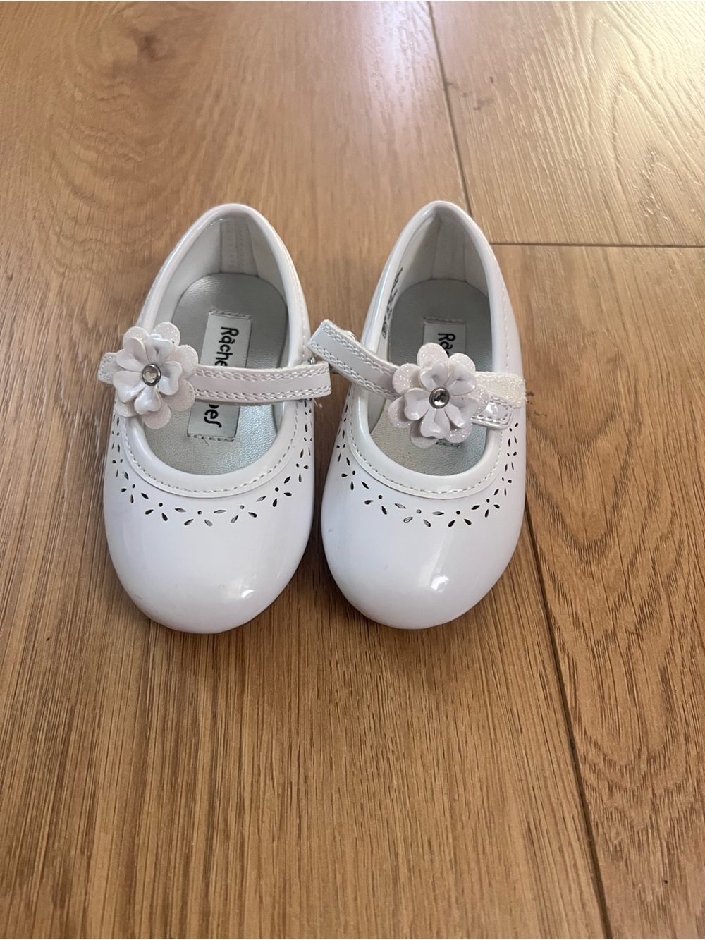 Rachel White Patent Mary Jane Shoes with Floral Strap